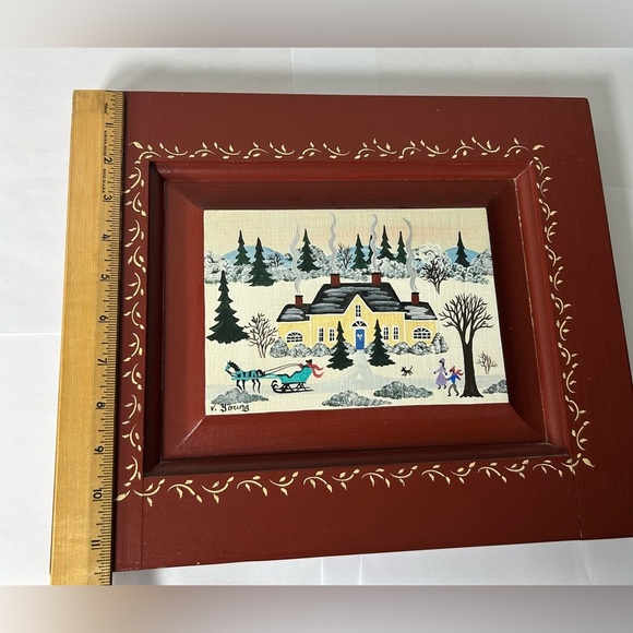Virginia Young Folk Art Winter Scene Framed Painting on Wood - Picture 8 of 9